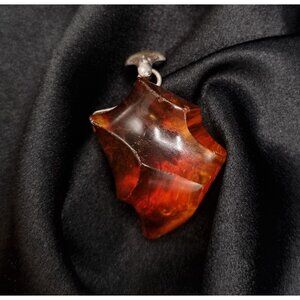 Vintage Sterling Silver Genuine Amber Pendant